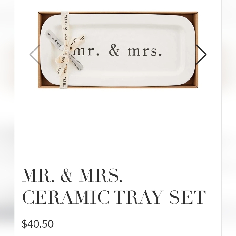 NWT & box: Mudpie Mr. & Mrs. Ceramic Tray Set